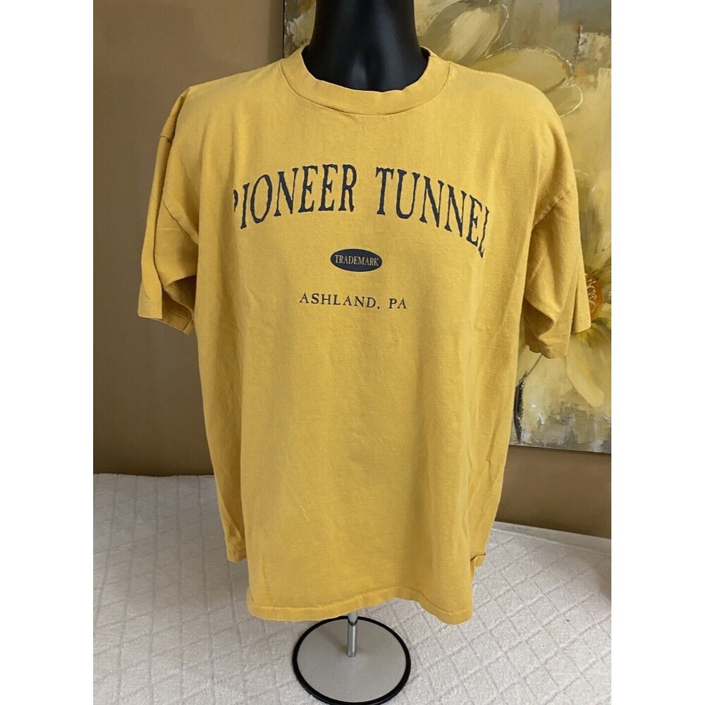 Vintage Prairie Mountain Single Stitch Pioneer Tunnel Print USA Made Tee Sz XL